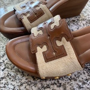 Tory Burch Terri Leather Canvas Wedges